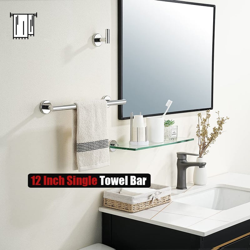 JQK Chrome Towel Bar, 15 Inch 304 Stainless Steel Thicken 0.8mm Towel Rack Bathroom, Towel Holder Polished Finished Wall Mount, Useable Length 12 Inch, TB110L12-CH - Image 5
